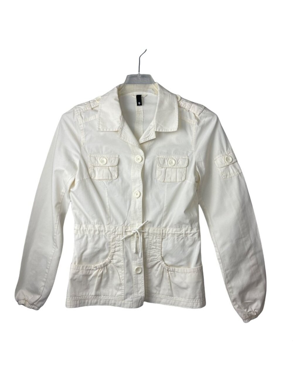 H&M Divided Women’s Utility Button Front Jacket White Size 8 100% Cotton